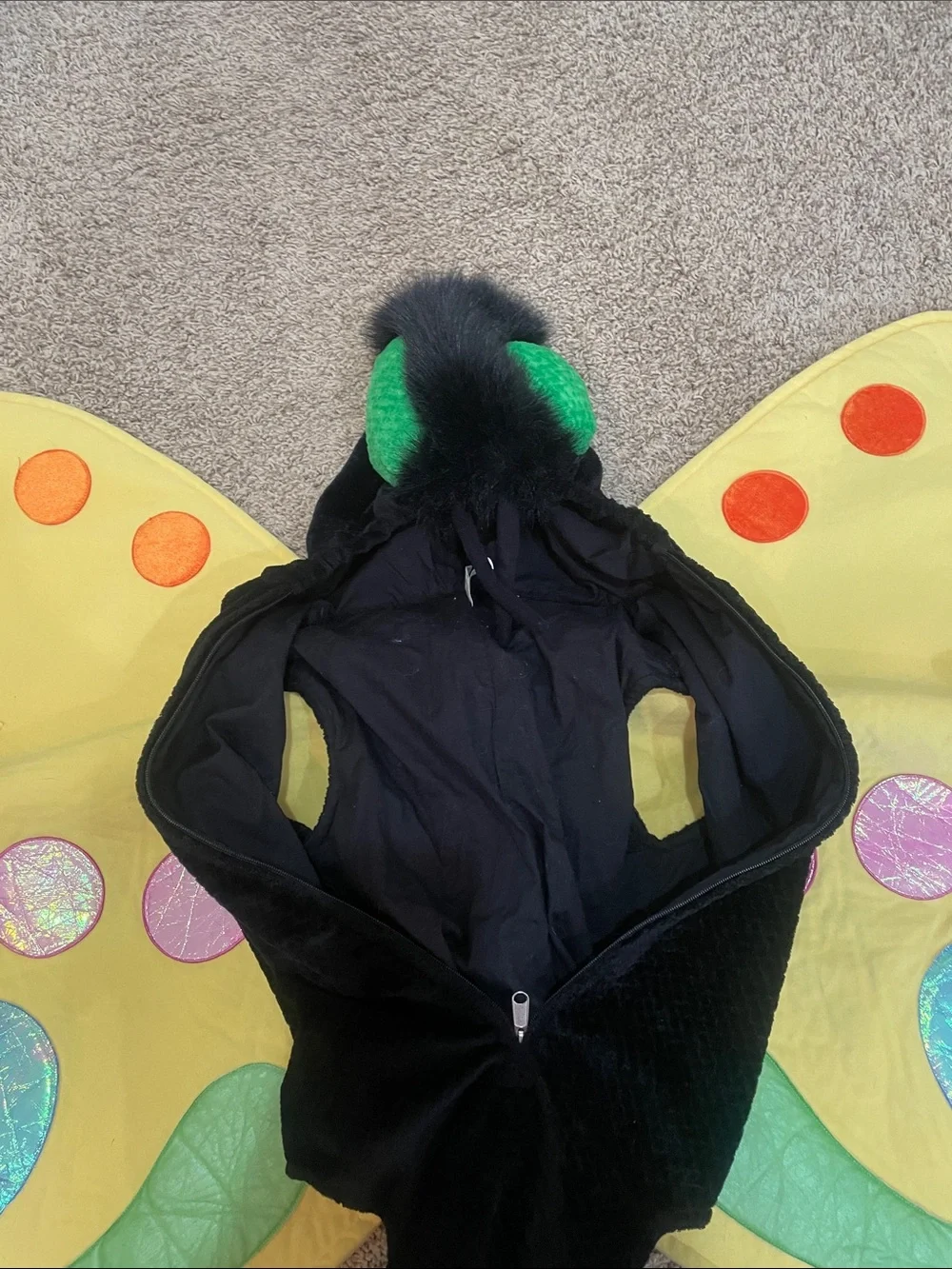 Kids Yellow Butterfly Costume with Black Bodysuit and Hood- Costco
